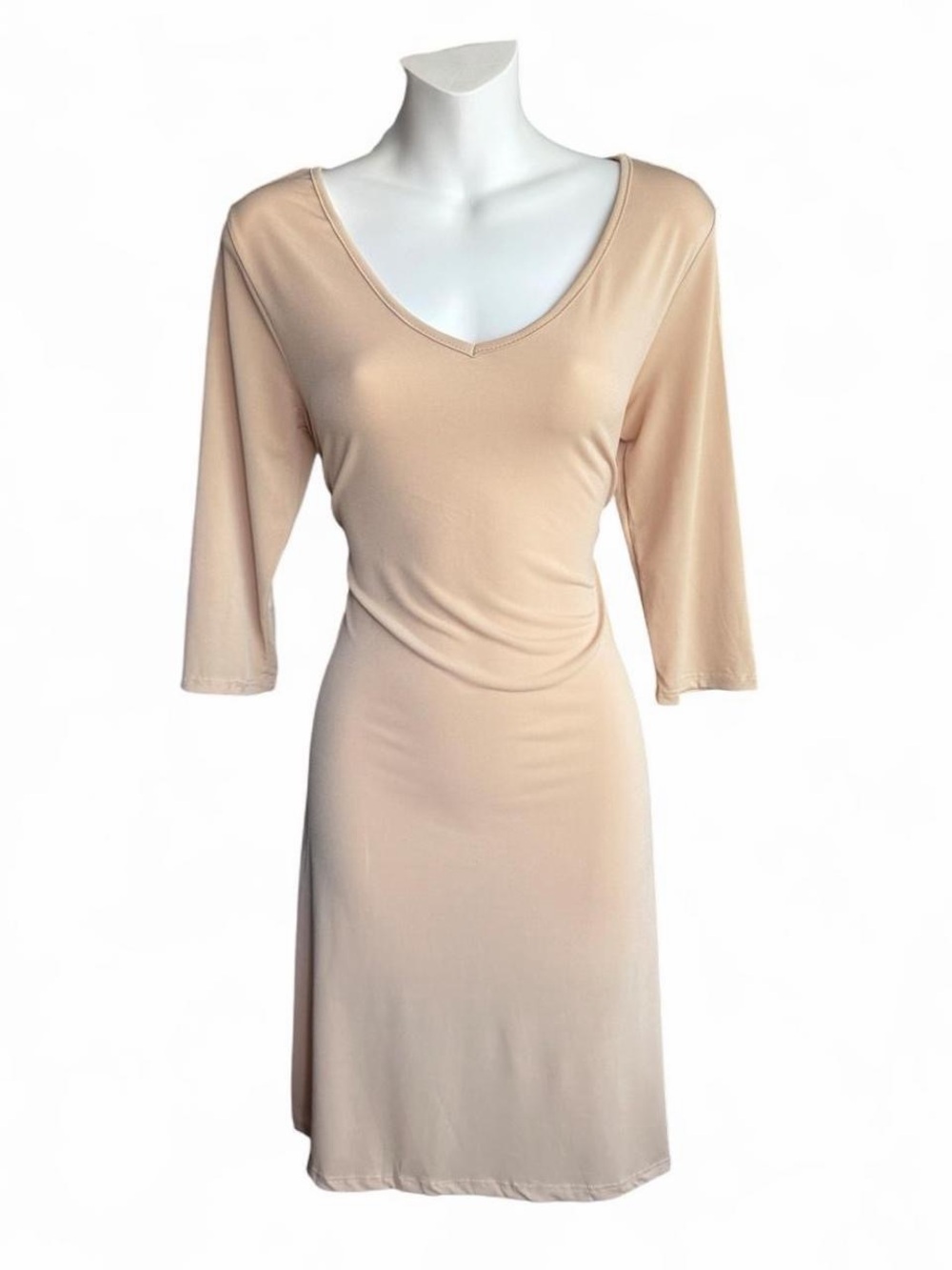 Women’s Midi V-Neck Dress in Light Beige